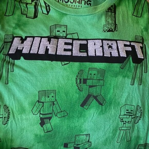 Minecraft Boys T-Shirt Bundle Youth Size Large Creeper Zombie Steve Blue + Green - Picture 5 of 12
